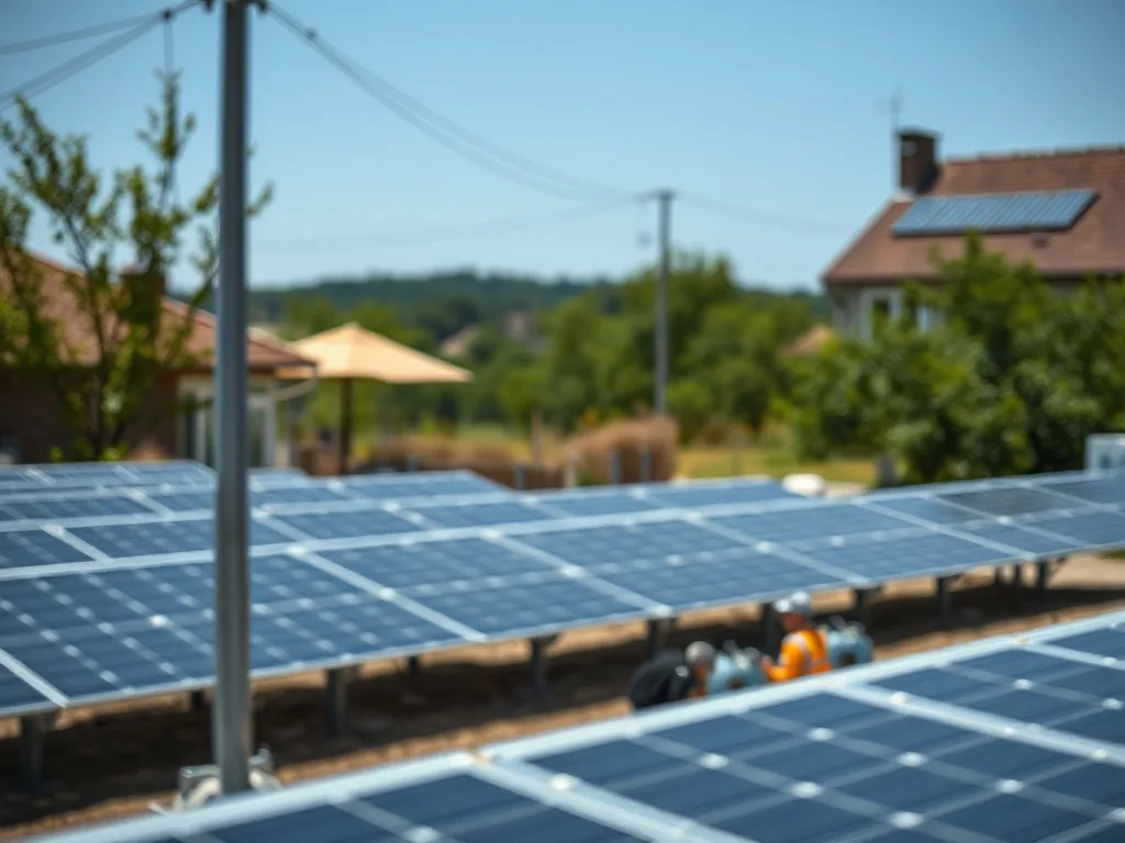 Vue en contre-plongée de panneaux photovoltaïques sur un toit résidentiel avec un ciel bleu, soulignant l'inclinaison et l'intégration à la toiture