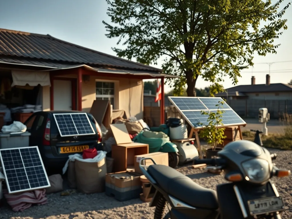 Panneaux solaires photovoltaïques sur un toit résidentiel avec un onduleur visible en contrebas, illustrant un kit d'autoconsommation